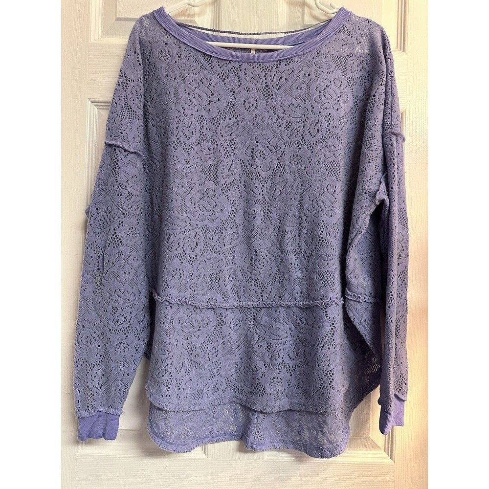 Women's FREE PEOPLE Lavender Purple Lace Soft Felted Loose Artsy Bohemian Top S